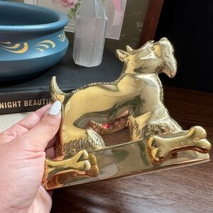 Brass Scottish Terrier Wall Mounted Leash and Collar Holder Scottie Bone Hooks